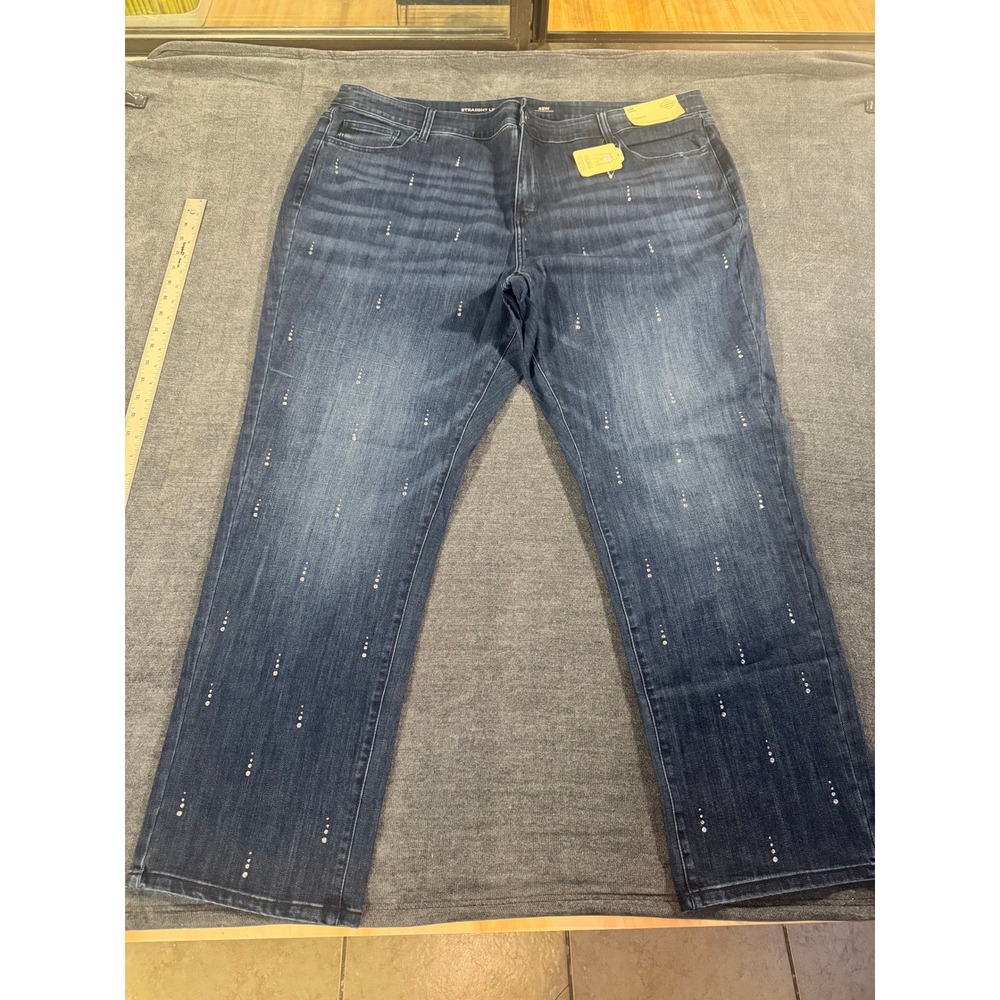 St. John's Bay Rhinestone Straight Leg Jeans Womens 22W Dark Wash Slender
